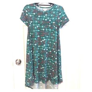 Lula Roe Carly Hunter Green/Coral Aztec Design